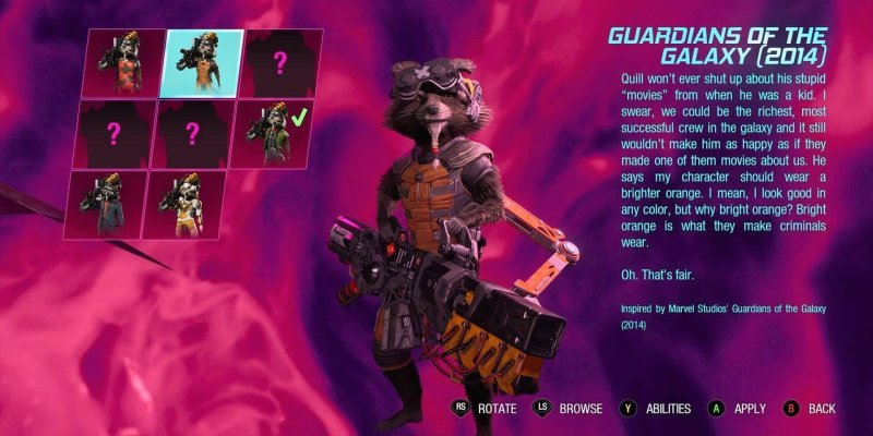 Marvels Guardians of the Galaxy все скины ракеты