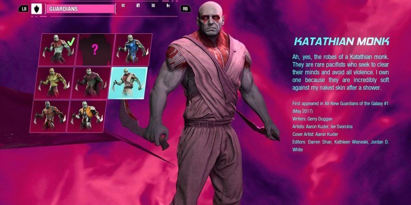 Marvels Guardians of the Galaxy все скины дракса