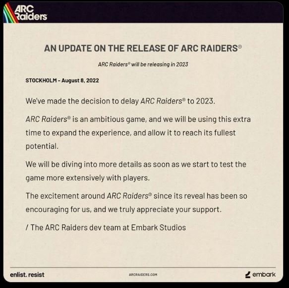 ARC Raiders релиз 2023 год