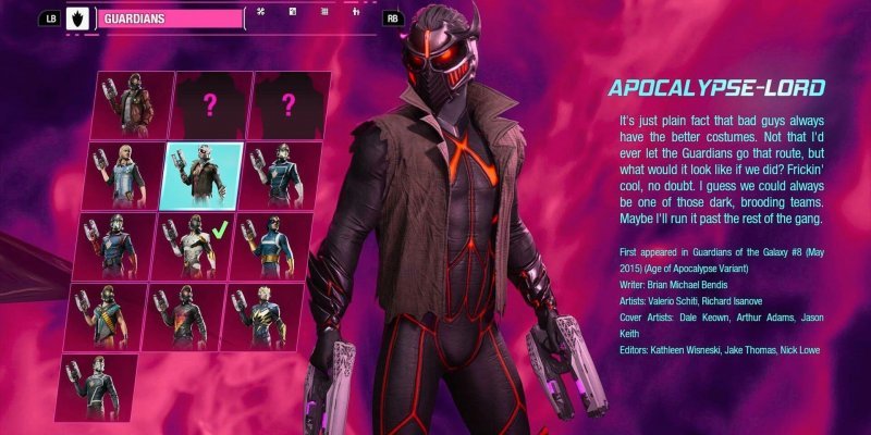 Marvels Guardians of the Galaxy все скины звездного лорда