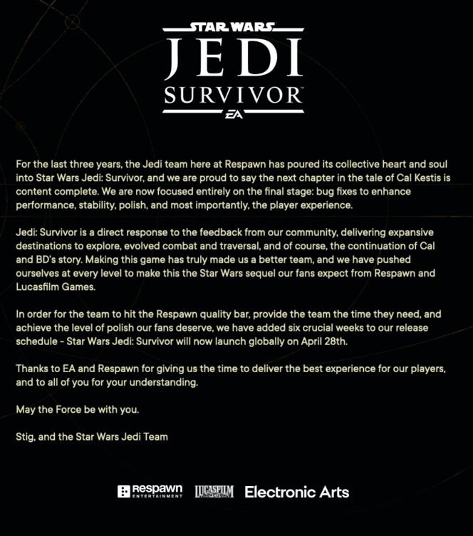 Star Wars Jedi: Survivor новая дата релиза