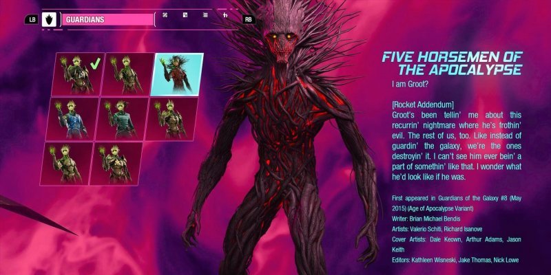 Marvels Guardians of the Galaxy все скины грута