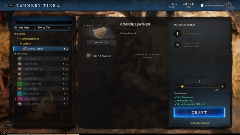 Профессии в New World переработка кожи