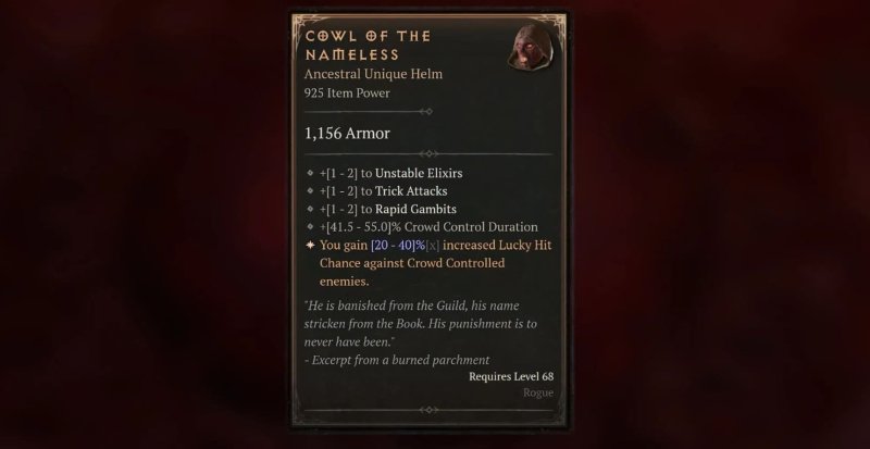 Diablo 4 Капюшон Безымянного