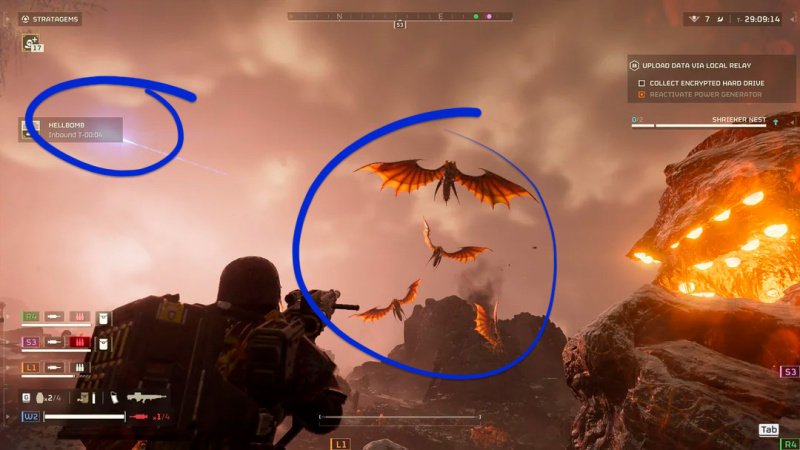 Helldivers 2 летающие жуки и синие лучи